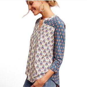 Maeve by Anthropologie Mandan Blouse Small Boho Floral Damask Mixed Print Top